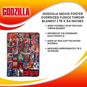 Surreal Entertainment Godzilla Movie Poster Oversized Plush Throw Blanket | Cozy Sherpa Cover For Sofa, Bed Super Soft Fleece Official Kaiju Monster Gojira Collectible 76 x 54 Inches, Red, One Size