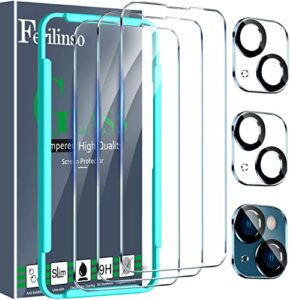 ferilinso [6-in-1] for apple iphone 14 & 13 screen protector accessories 3 pack 9h tempered glass 2 pack hd camera lens protector cover protection case friendly mounting frame protector de pantalla