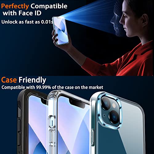 Ferilinso [6-in-1] for Apple iPhone 14 & 13 Screen Protector Accessories 3 Pack 9H Tempered Glass 2 Pack HD Camera Lens Protector Cover Protection Case Friendly mounting Frame protector de pantalla