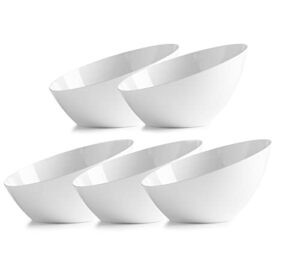 disposable angled plastic serving bowls small white plastic candy bowls for weddings, buffet, offices, disposable hard plastic small angled bowls for party's, salads, snacks and fruit bowl 5 pack