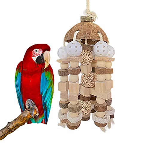 AIRUIFENG Bird Parrot Toy, Large Parrot Toy Natural Wood Blocks Chewing Toy for African Grey Cockatoos Amazon Conure Eclectus Medium Large Parrot Birds