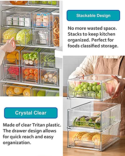 AYOTEE Refrigerator drawer organizer Fridge clear stackable drawers Organizer Bins stackable fridge storage bins drawers for Fridge,Freezers(LARGE)
