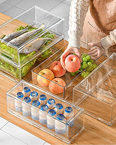 AYOTEE Refrigerator drawer organizer Fridge clear stackable drawers Organizer Bins stackable fridge storage bins drawers for Fridge,Freezers(LARGE)