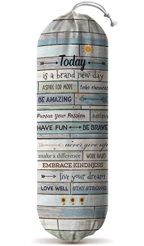 Hglian Inspirational Grocery Bag Storage Dispenser Today Is A New Day Quotes Plastic Bag Holder Organizer Container for Shopping Trash bags -Teal Motivational Kitchen Décor Canvas Art 23x9