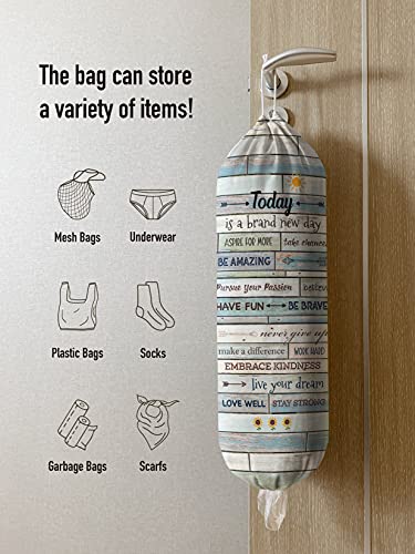 Hglian Inspirational Grocery Bag Storage Dispenser Today Is A New Day Quotes Plastic Bag Holder Organizer Container for Shopping Trash bags -Teal Motivational Kitchen Décor Canvas Art 23x9