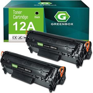 greenbox compatible q2612a high-yield toner cartridge replacement for hp 12a q2612a for 1020 1022 1018 1010 1012 3050 3015 3055 3030 mf4350d mf4150 mf4370dn d420 mf4270 printer (2,000 pages, 2 black)