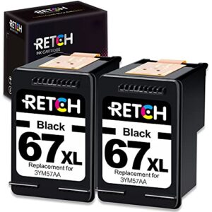 retch remanufactured black ink cartridges replacement for hp 67xl 67 xl  for hp deskjet 2732 2755 deskjet plus 4140 4155 4158，envy 6052 6075 6058 printer (2 black)