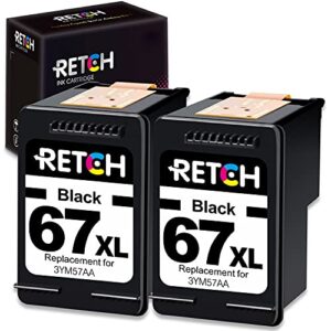 RETCH Remanufactured Black Ink Cartridges Replacement for HP 67XL 67 XL  for Hp Deskjet 2732 2755 DeskJet Plus 4140 4155 4158，Envy 6052 6075 6058 Printer (2 Black)