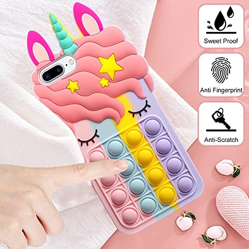 HoneyAKE Fidget Toys Phone Case for iPhone 8 Plus Case iPhone 7 Plus Case Bubble Protect Soft Silicone Shockproof Stress Reliever Pop Phone Cover Women Girls for iPhone 6s Plus 7 Plus 8 Plus, Rainbow