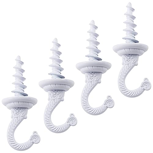Rierdge 4 Pcs White Swag Ceiling Hooks Heavy Duty, 3 Inch Swag Hanging Ceiling Hooks Indoor Outdoor for Chandelier Plants Etc (White)