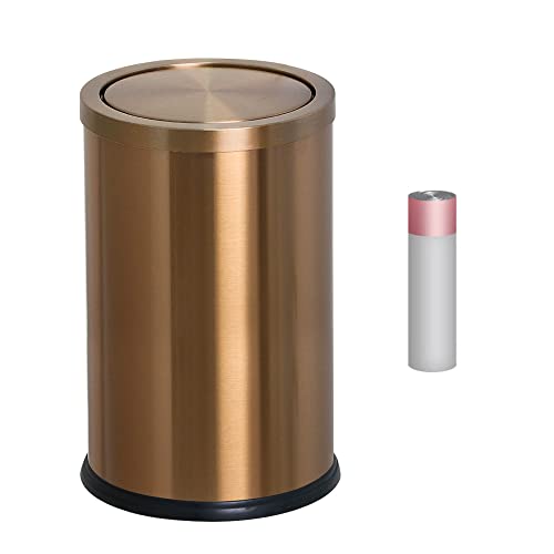 Stainless Steel Trash can with flip Cover Gold Household Kitchen Toilet Living Roomt with Garbage (Rose Gold Trash can)