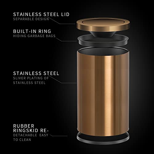 Stainless Steel Trash can with flip Cover Gold Household Kitchen Toilet Living Roomt with Garbage (Rose Gold Trash can)