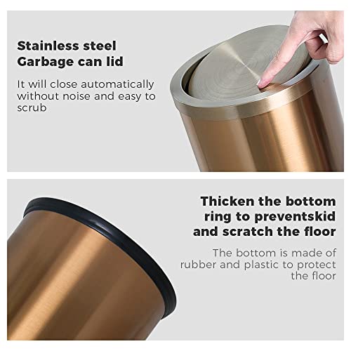 Stainless Steel Trash can with flip Cover Gold Household Kitchen Toilet Living Roomt with Garbage (Rose Gold Trash can)