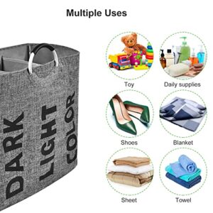 OTraki 3 Sections Laundry Hamper with Handle 106L 3 Compartment Divided Basket for Laundry Heavy Duty Collapsible Dirty Clothes Sorted Bag for School Dorm Bedroom Bathroom Closet Apartment Grey