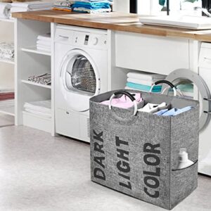 OTraki 3 Sections Laundry Hamper with Handle 106L 3 Compartment Divided Basket for Laundry Heavy Duty Collapsible Dirty Clothes Sorted Bag for School Dorm Bedroom Bathroom Closet Apartment Grey