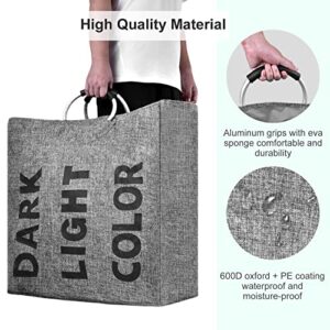 OTraki 3 Sections Laundry Hamper with Handle 106L 3 Compartment Divided Basket for Laundry Heavy Duty Collapsible Dirty Clothes Sorted Bag for School Dorm Bedroom Bathroom Closet Apartment Grey