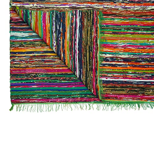 NAQSH Chindi Area Rag Rug 3.5x6 Feet - Recycled Cotton Colorful Reversible Runner Rugs, Multicolor Hand Woven Home Collection,(Green)