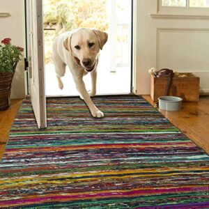 NAQSH Chindi Area Rag Rug 3.5x6 Feet - Recycled Cotton Colorful Reversible Runner Rugs, Multicolor Hand Woven Home Collection,(Green)