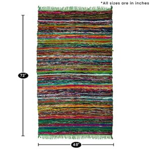 NAQSH Chindi Area Rag Rug 3.5x6 Feet - Recycled Cotton Colorful Reversible Runner Rugs, Multicolor Hand Woven Home Collection,(Green)