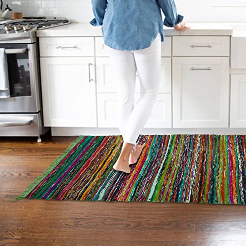 NAQSH Chindi Area Rag Rug 3.5x6 Feet - Recycled Cotton Colorful Reversible Runner Rugs, Multicolor Hand Woven Home Collection,(Green)