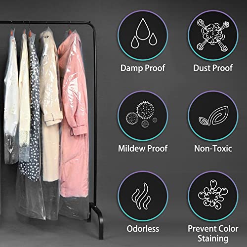 Kornculor 50/100 Pcs Plastic Dry Cleaner Bags 47 Inch Clear Garment Cover Dustproof Suit Bags Dry Cleaning Launderette Bag Plastic Dust Cover for Closet, Home Storage, Travel, Wedding, Trip (100 PCS)
