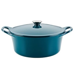 rachael ray enameled cast iron dutch oven/casserole pot with lid, 5 quart, teal