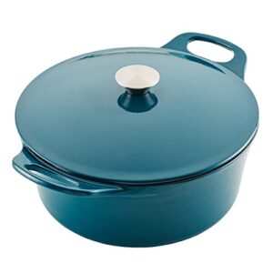 Rachael Ray Enameled Cast Iron Dutch Oven/Casserole Pot with Lid, 5 Quart, Teal
