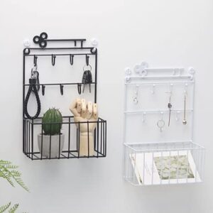 qiuqiu Wall-Mounted Shelf Home Wrought Iron Storage Basket Metal Mail Holder Keychain with Storage Baskets for Mail, Keys, Glasses-Copper