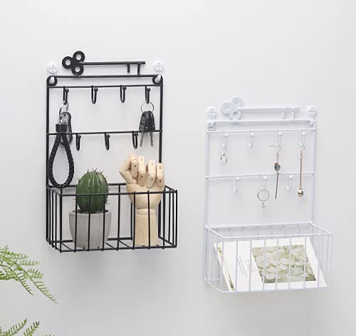 qiuqiu Wall-Mounted Shelf Home Wrought Iron Storage Basket Metal Mail Holder Keychain with Storage Baskets for Mail, Keys, Glasses-Copper