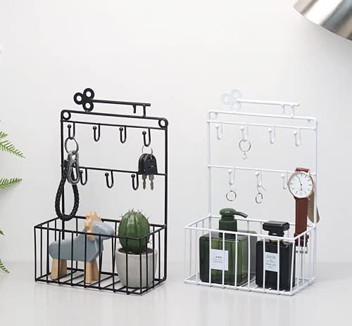 qiuqiu Wall-Mounted Shelf Home Wrought Iron Storage Basket Metal Mail Holder Keychain with Storage Baskets for Mail, Keys, Glasses-Copper