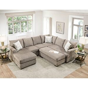 Pemberly Row 125" 2 Piece Modular Sectional Sofa Couch, U-Shaped Couch with Full Bodied Chaise, Upholstered Fabric for Living Room, Office, and Apartment, in Cream