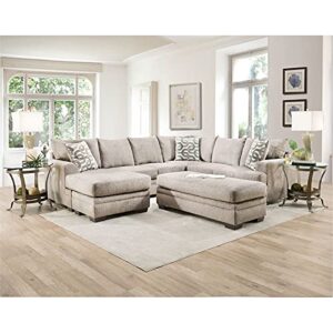 Pemberly Row 125" 2 Piece Modular Sectional Sofa Couch, U-Shaped Couch with Full Bodied Chaise, Upholstered Fabric for Living Room, Office, and Apartment, in Cream