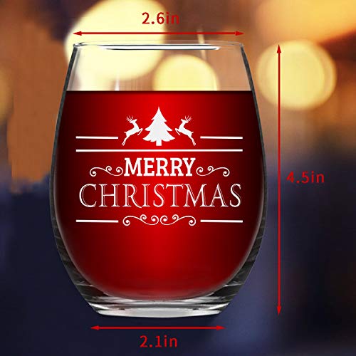 Set of 2 Christmas Wine Glasses, Merry Christmas Stemless Wine Glasses Set, Christmas New Year Gifts for Friends Family Women Men, Christmas Decoration for Christmas Party Couple Party Use 15Oz