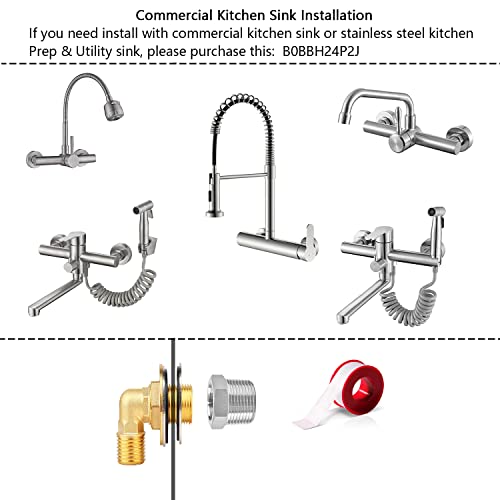 Wall Mount Faucet with Sprayer 7.6-8.4 Inch Center, Commercial Kitchen Sink Faucet, Brushed Nickle Stainless Steel Sink Mixer Tap, Laundry Utility Faucets with Pull Down Sprayer, NSF Lead-Free