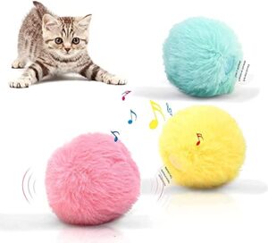 pomeww cat toy balls, sing ball, 3 pcs, upgrade kitten plush ball, newest lifelike animal chirping sounds-bird frog and cricket, built-in catnip, interactive cat kicker toys for indoor.