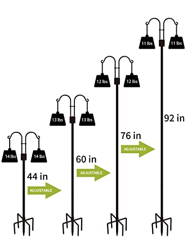 STAUKOK Double Shepherds Hooks for Outdoor, 2 Pack 92 Inch Bird Feeder Pole with 5 Prongs Base, Heavy Duty Garden Hook for Hanging Plant, Lantern, Hummingbird Feeder