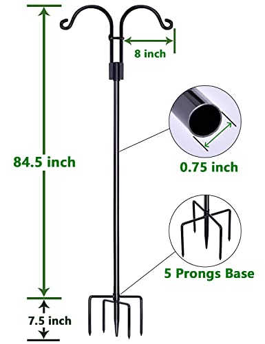 STAUKOK Double Shepherds Hooks for Outdoor, 2 Pack 92 Inch Bird Feeder Pole with 5 Prongs Base, Heavy Duty Garden Hook for Hanging Plant, Lantern, Hummingbird Feeder