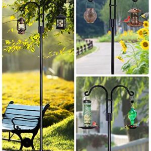 STAUKOK Double Shepherds Hooks for Outdoor, 2 Pack 92 Inch Bird Feeder Pole with 5 Prongs Base, Heavy Duty Garden Hook for Hanging Plant, Lantern, Hummingbird Feeder