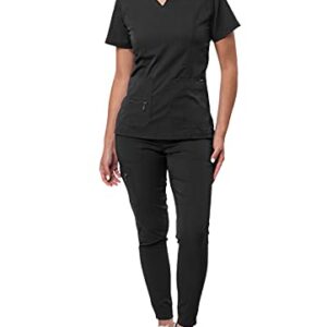 Adar Pro Flawless Plus Scrub Set for Women - Elevated V-Neck Top & Jogger Scrub Pants - P9600 - Black - M