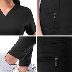 Adar Pro Flawless Plus Scrub Set for Women - Elevated V-Neck Top & Jogger Scrub Pants - P9600 - Black - M