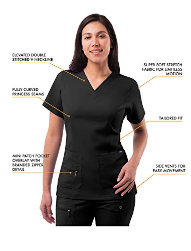 Adar Pro Flawless Plus Scrub Set for Women - Elevated V-Neck Top & Jogger Scrub Pants - P9600 - Black - M