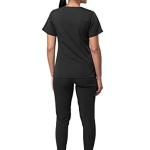 Adar Pro Flawless Plus Scrub Set for Women - Elevated V-Neck Top & Jogger Scrub Pants - P9600 - Black - M