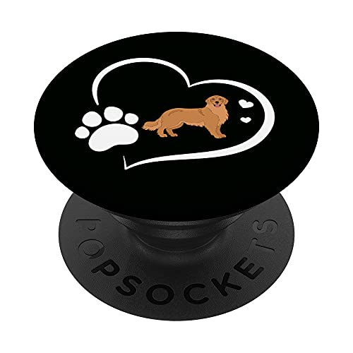 Golden Retriever With Paw Print And Hearts On Black PopSockets Swappable PopGrip