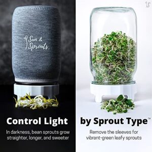 Sun & Sprouts Complete Sprouting Kit - 2 Large Wide-Mouth Mason Jars, Premium Screen lids, Blackout Sleeves, Tray and sprouter Stand - for Growing Broccoli, Mung Bean, Alfalfa Sprout from Seed