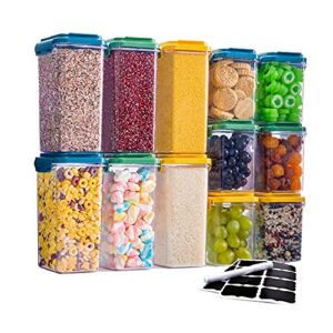 jiolly airtight food storage containers set [12 piece] - kitchen with lids for flour, sugar and cereal,bpa-free plastic dry canisters pantry organization , includes labels, marker