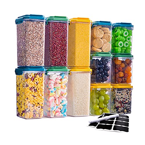 JIOLLY Airtight Food Storage Containers Set [12 Piece] - Kitchen with Lids for Flour, Sugar and Cereal,BPA-Free Plastic Dry Canisters Pantry Organization , Includes Labels, Marker