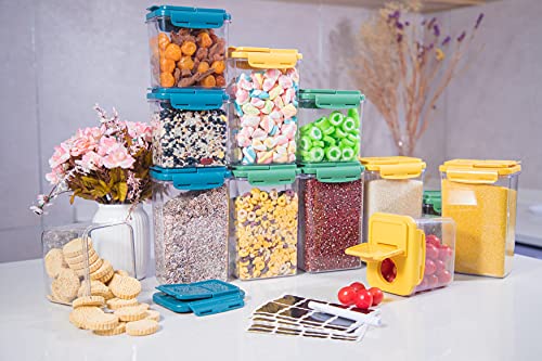 JIOLLY Airtight Food Storage Containers Set [12 Piece] - Kitchen with Lids for Flour, Sugar and Cereal,BPA-Free Plastic Dry Canisters Pantry Organization , Includes Labels, Marker