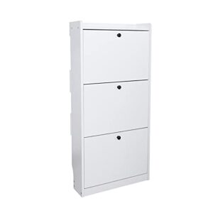 dyrabrest 3 drawer shoe cabinet white,shoe storage with 3 flip doors adjustable shelf freestanding organizer for entryway,narrow shoe rack storage organizer cabinet, single-turn, 3-layer shoe cabinet