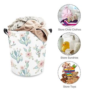 RENJUNDUN Watercolor Cactus Laundry Basket Foldable Laundry Hamper with Handles Collapsible Laundry Bucket for Toy Clothes Book, 17.3'' H x 16.5''D