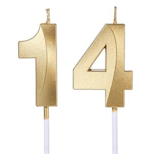 gold 14th & 41st birthday candles for cakes, number 14 41 glitter candle cake topper for party anniversary wedding celebration decoration